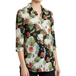 UbU Sz Large Wearable Art Crinkle Floral Butterfly Unique Artsy Blouse Shirt Top